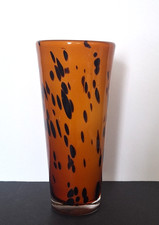 Vintage Hand Blown Glass Vase Animal Print Leopard Cheetah 7.75” T Orange Black