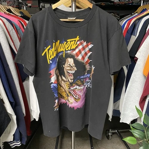 One Nation Under Ted Nugent Black Tour Band T-S 1990s vintage concert t-shirt, vintage, size L, single stitch, B+ condition