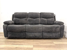 SOFA 3 Seater Manual Recliner Grey Fabric Padded Arms FREE DELIVERY