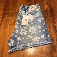 Sincerely Jules Size 5/27 Denim Blue Shorts, High Rise, Frayed-Floral Print