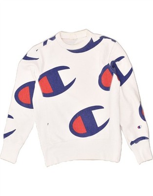 Champion Damen Loose Fit Grafik Sweatshirt Pullover UK 6 XS weiß BE01