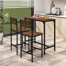 3 Piece Bar Table Set Pub Dining Table  2 Bar Stools w/ Backrest  Footrest