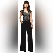 NICOLE MILLER COLLECTION Logan Techno Metal Combo Jumpsuit Black Size 8