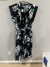 Nine West Balloon Sleeve Satin Long Dress in the "Blue Abstract Birds" M NWT