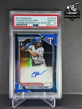 2024 Bowman Chrome Chandler Pollard 1st True Blue Auto 122/150 PSA 10 Rangers