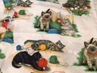 Vintage  Cats Kittens  Playing With Yarn On White Background Cotton