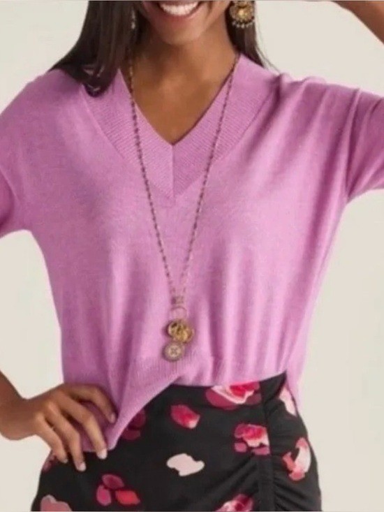 CABI PURPLE V-NECK LONG SLEEVE PULLOVER SWEATER STYLE 5588 SZ MEDIUM