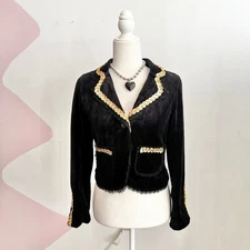 Vintage Black Velvet Sequin Jacket Glam 90s Retro Academia Renaissance Small