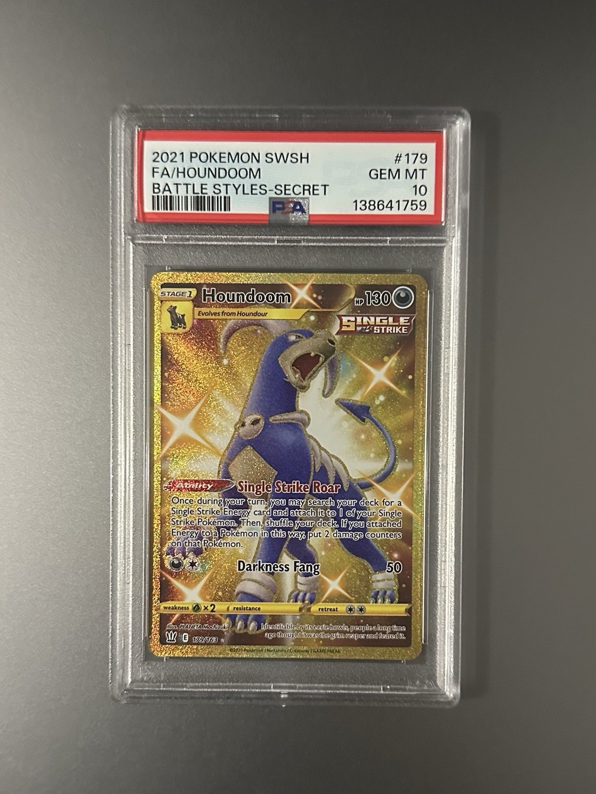 Houndoom (Secret) 179/163 Swsh05: Battle Styles Holo PSA 10