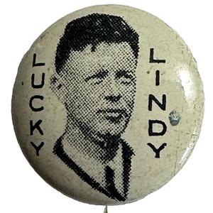 Lucky Lindy Charles Lindbergh Pilot Aviation 5/8" Tin Litho Pinback