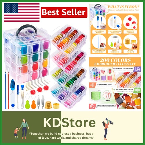 Komplettes 262-teiliges Stick- & Kreuzstich-Set mit 200 Farben und 4-stufigen O...