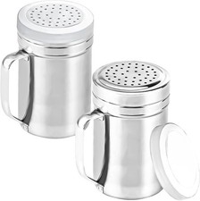 2Pcs Metal Salt Pepper Dredge Shakers, Stainless Steel Pepper Shaker Seasoning
