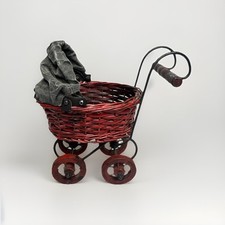 Vintage Wood Metal Ratan Baby Doll Buggy Carriage Stroller Pram Victorian Style