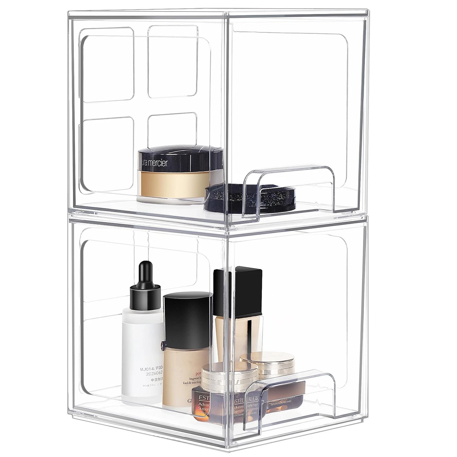 2 Pack Stackable Makeup Organizer Storage Drawers, 6.6''Tall Acrylic