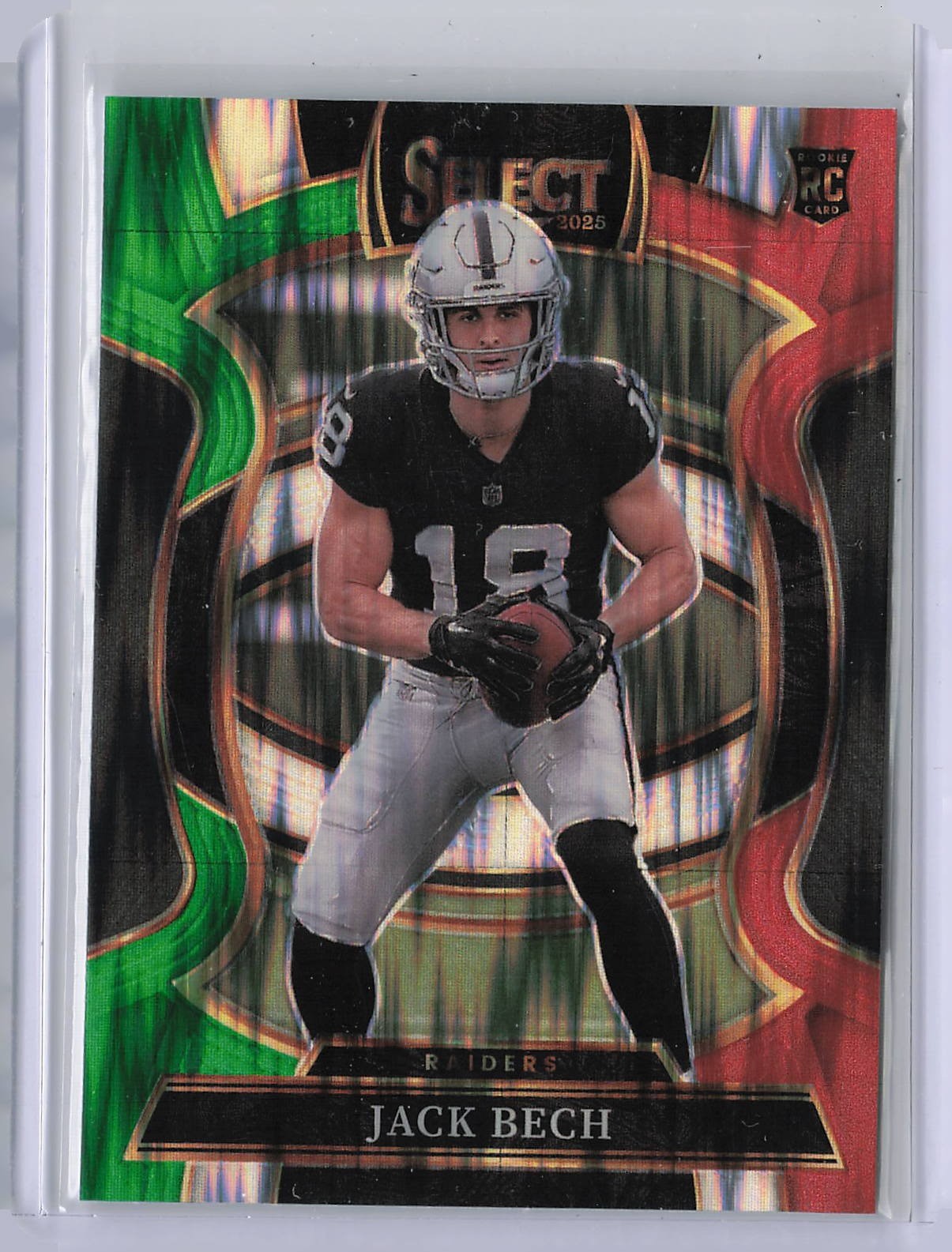2025 Panini Select Jack Bech #6 Green and Red Prizm Shock RC Las Vegas Raiders