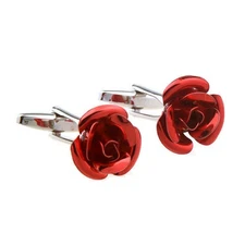 Rose Red Flower Cufflinks Pair Gift Box Polishing Cloth Jewelry Men Women
