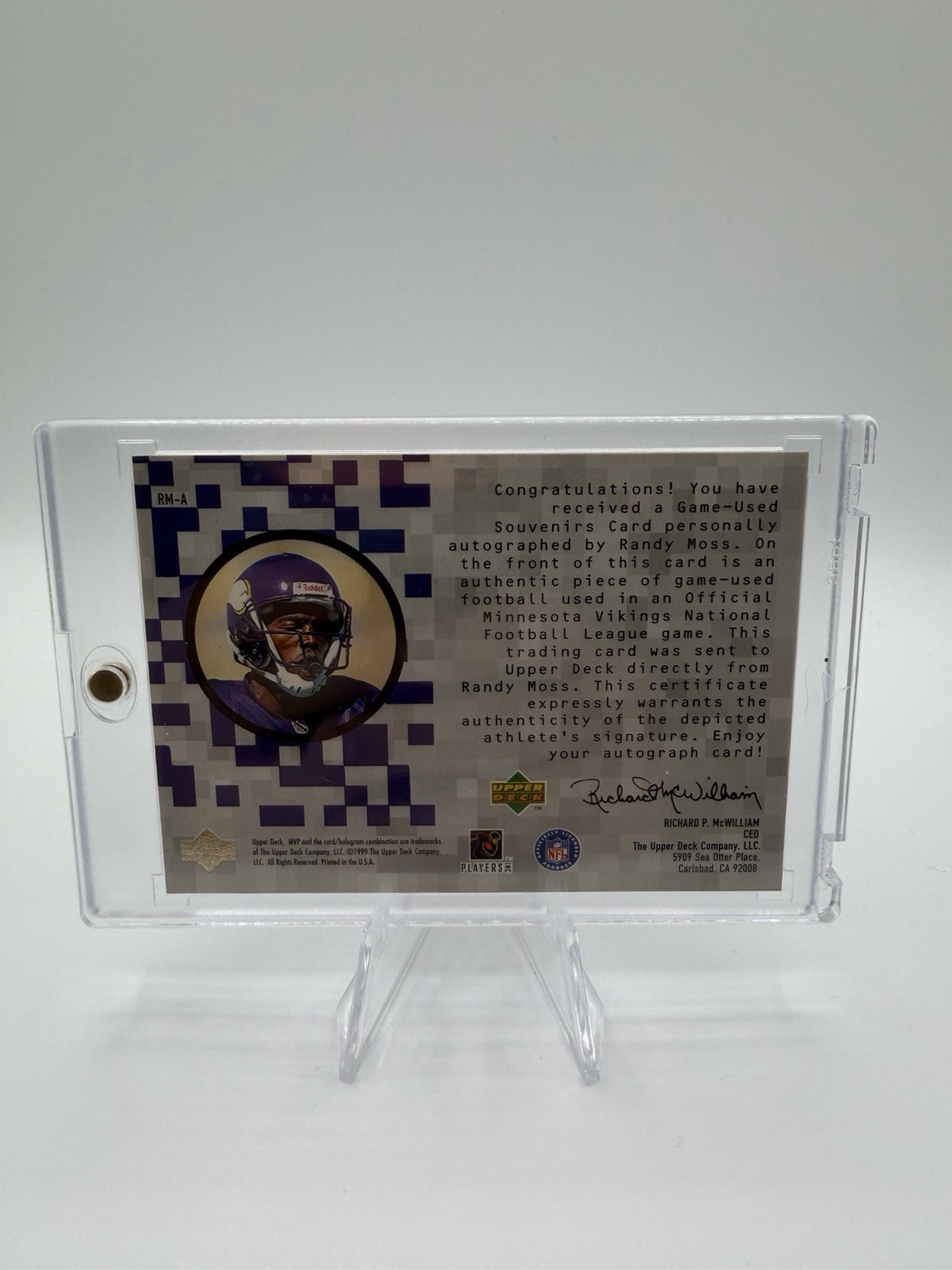 Upper Deck 1999 MVP Game-Used Souvenirs Randy Moss Vikings Auto /84 CLEAN view 2