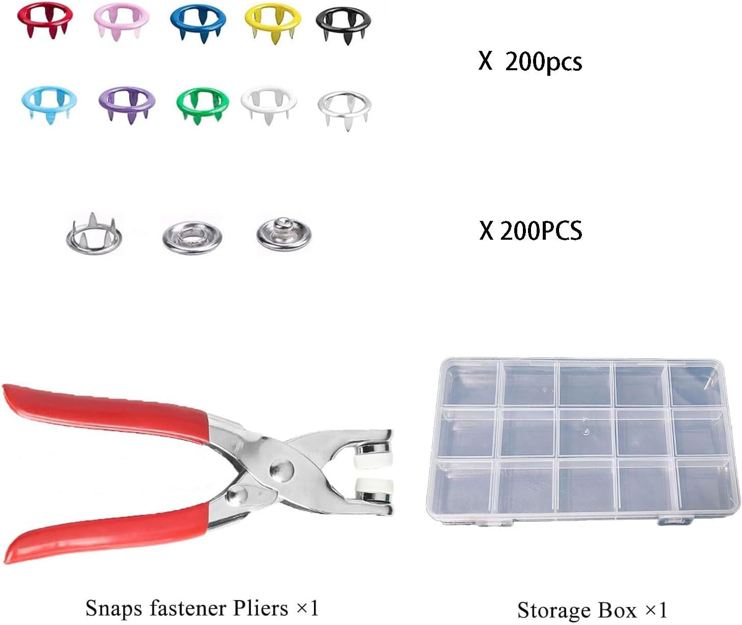 200 Sets Metal Snap Buttons Kit with Fastener Pliers Press Tool - 9.5Mm Snap Fas