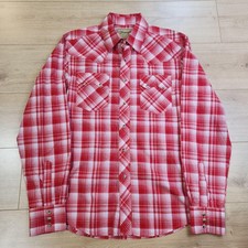 Wrangler Retro Western Shirt Mens Medium Red Plaid Pearl Snap Long Sleeve Cowboy
