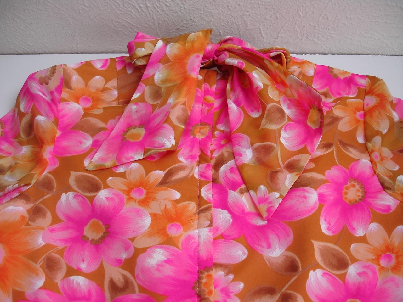 Women's S XS Vtg 1960's Bright Floral Dress Empire Waist Tiered Ruffled USA Made image 9