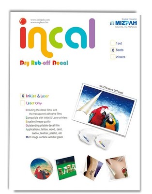 Incal Dry Ruboff Decal Film for Inkjet Printer  5 Sets, A48.27 inx11.7 in Pre...