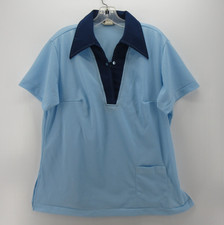 VINTAGE Nat Nast Polo Shirt Women 40 Blue Bowling 70s Leisure Disco USA Made XL