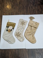 Set of 3 Christmas stockings with gold, white and cream themed stockings