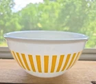 Hazel Atlas Milk Glass Mixing Bowl Yellow Candy Stripe Pattern 1950s