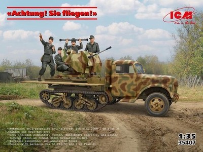 1:35 ICM KIT Achtung Sie Fliegen Sd.Kfz.3B With 2 Cm Flak 38 And Crew ICM35407 M