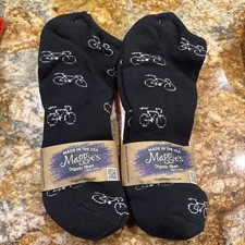 6 Pairs Maggie's Organics Bicycle Theme Footie Socks Black Red White 10-13