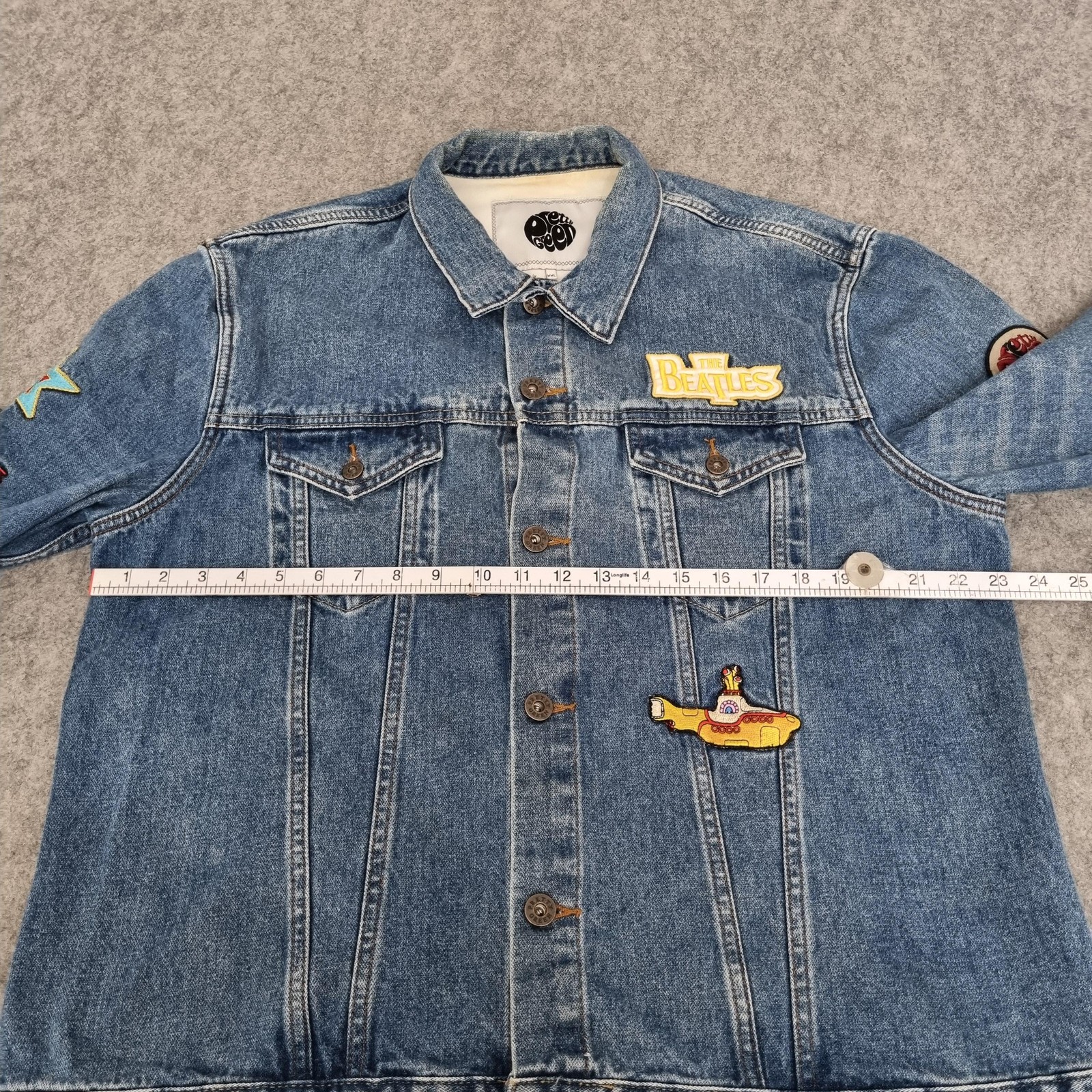 Pretty Green Jacket Mens 2XL Blue Denim Beatles Yellow Submarine Patches Mod image 3