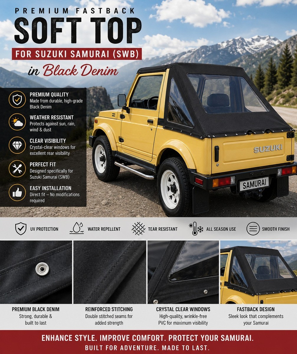 86-94 Suzuki Samurai Sierra Fastback Soft Top With Clear Windows