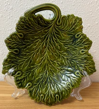 Vintage Ceramic Green Leaf Candy Trinket Dish Fall Decor Hobbyist Signed 