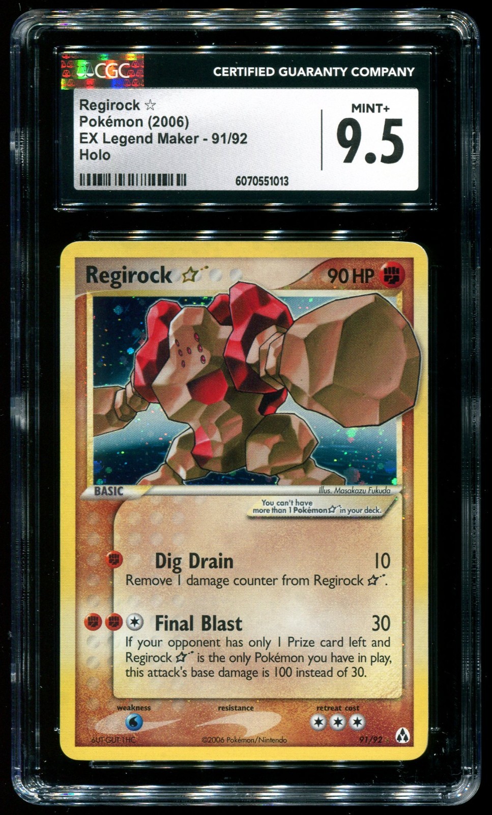 CGC 9.5 Regirock Gold Star Holo EX Legend Maker 2006 Pokemon Card #91
