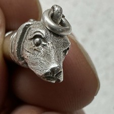 RARE ANTIQUE STERLING SILVER NOVELTY CHATELAINE WHISTLE DOG FOB SPORT