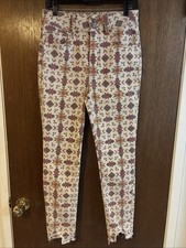 Free People Sz 29 Wild Child Aztec Pattern Skinny Jeans Destressed Hem Boho