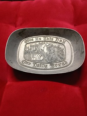 1960s Era Pewter Bread Tray ''Give Us This Day, Our Daily Bread''