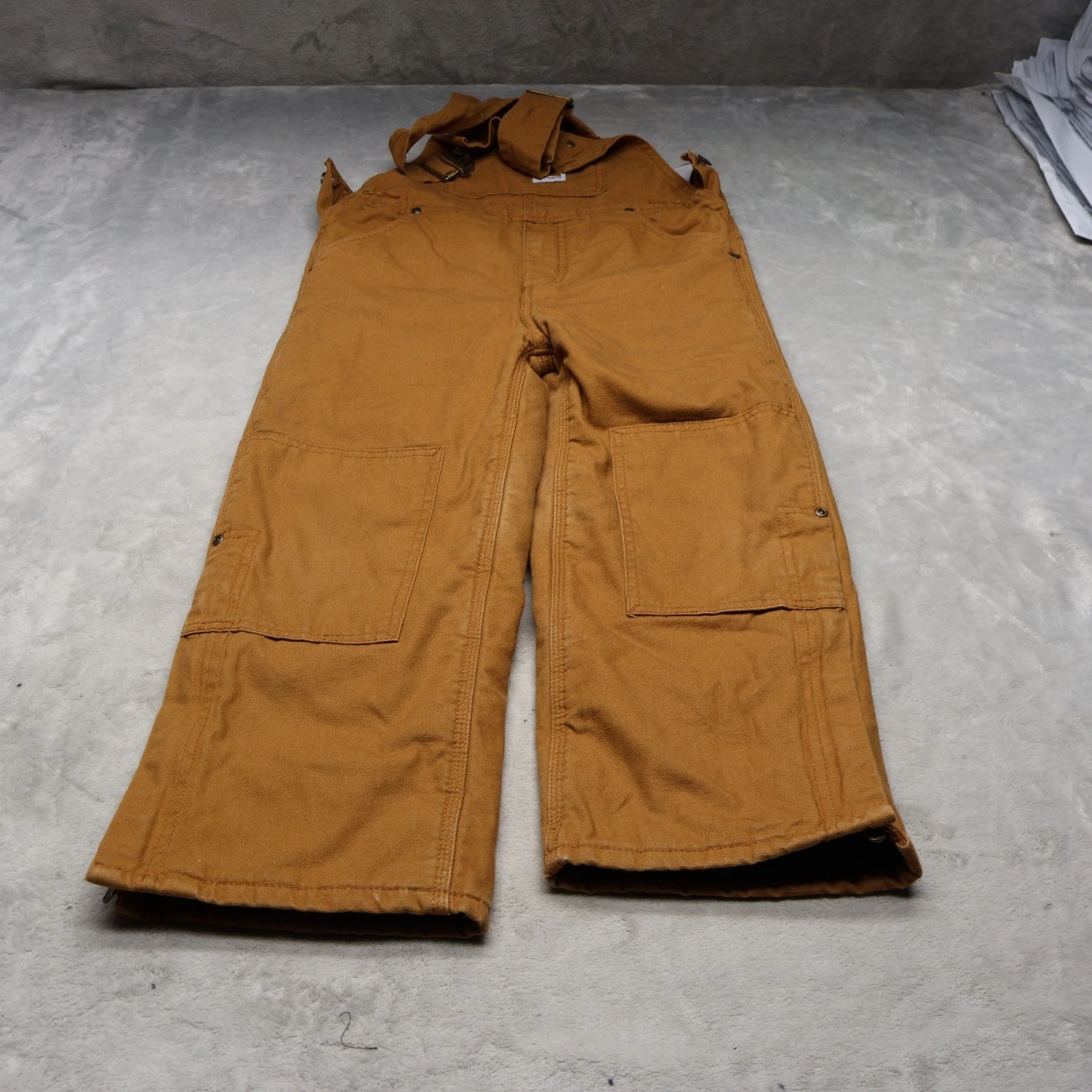 Carhartt Bib Overalls Girls 7 Brown Firm Duck Quilted Line Outdoor Work 30x24