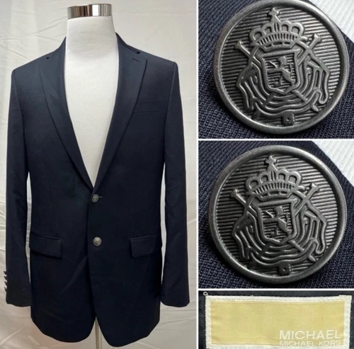 Giacca blazer 2 bottoni Michael Kors uomo 46L blu navy grigio argento cappotto sportivo