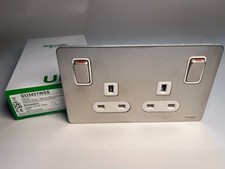 8 x Schneider Double Plug Socket, DP Clean Earth, red indicators Stainless Steel