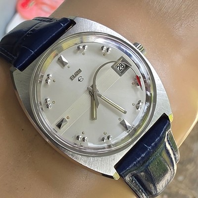 Vintage ELGIN men's manual wind watch DATE Rocket second hand