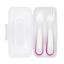 OXO Tot Plastic Fork  Spoon Set With Travel Case- Pink 12m 