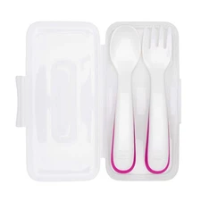 OXO Tot Plastic Fork & Spoon Set With Travel Case- Pink 12m+