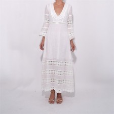 Zimmermann Castile Plunge Crochet Trimmed Linen Midi Dress Size 3 AU 14 US 10