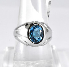 Attractive Rich Style Blue Topaz Handmade 925 Sterling Silver Ring Men's Ring