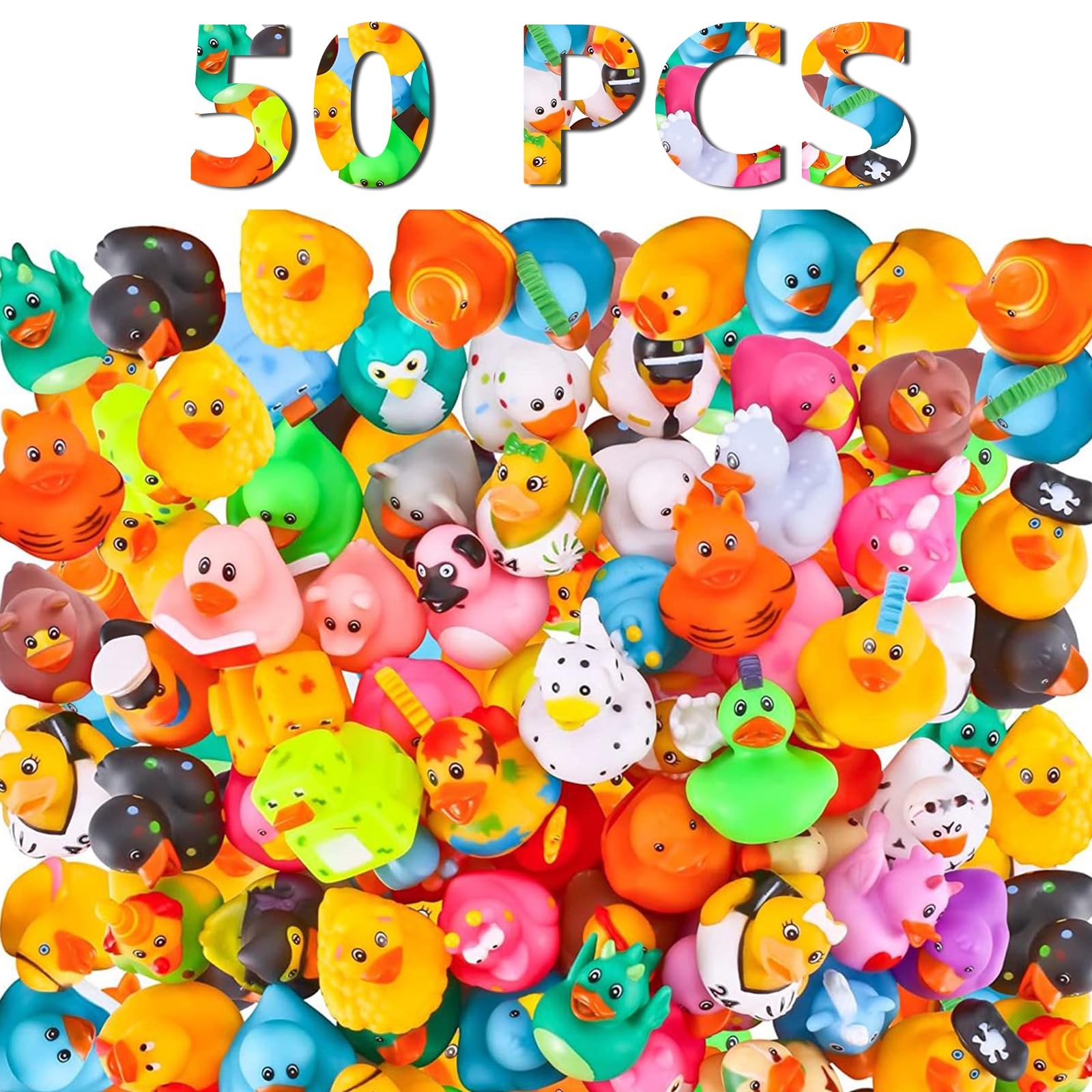 50Pcs Rubber Ducks,Random Assortment Ducks in 2 inches, Multicolor