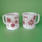 Vintage Fire King Egg Nog Snowflake Milk Glass Set Of 2 Mugs  60s Collectable