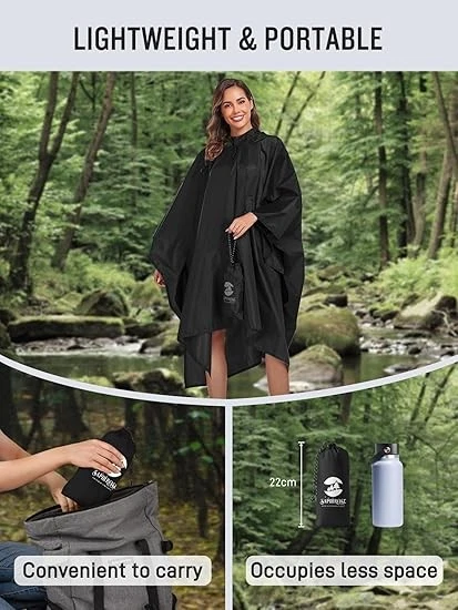 Jaqueta poncho de chuva SaphiRose impermeável com capuz para homens e mulheres adultos - Imagem 4 de 4