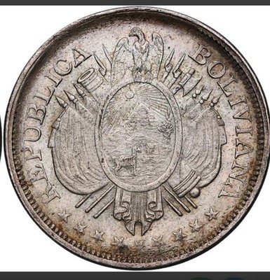 Bolivia 1898 PTS 50 centavos old world silver coin  #5854 HIGH GRADE