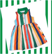 NWT GIRLS 3, 4, 5, 6, 7 Years GREEN MULTICOLOR STRIPE BUTTON UP COLLAR DRESS